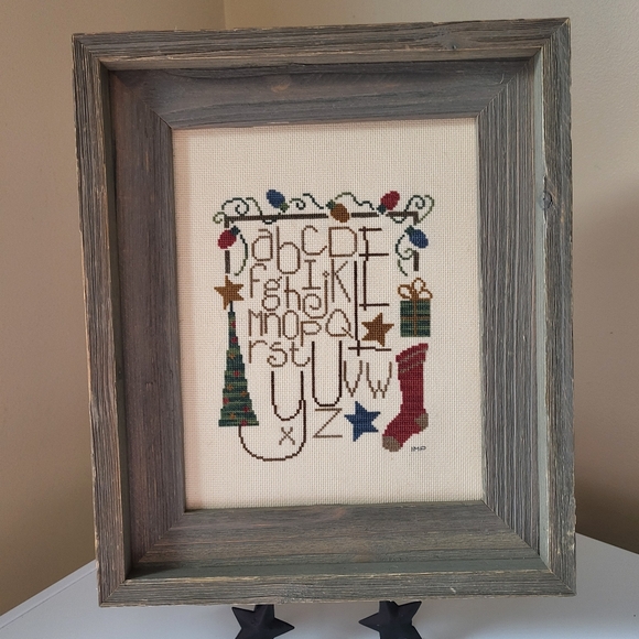 Handmade Primitive Christmas Theme Cross Stitch Sampler - Picture 6 of 15